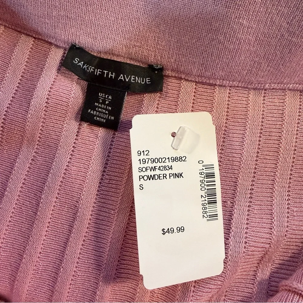 NWT Saks Fifth Avenue Pink Stretch Knit Wide Ribbed Midi Skirt w/ Slit Size S
